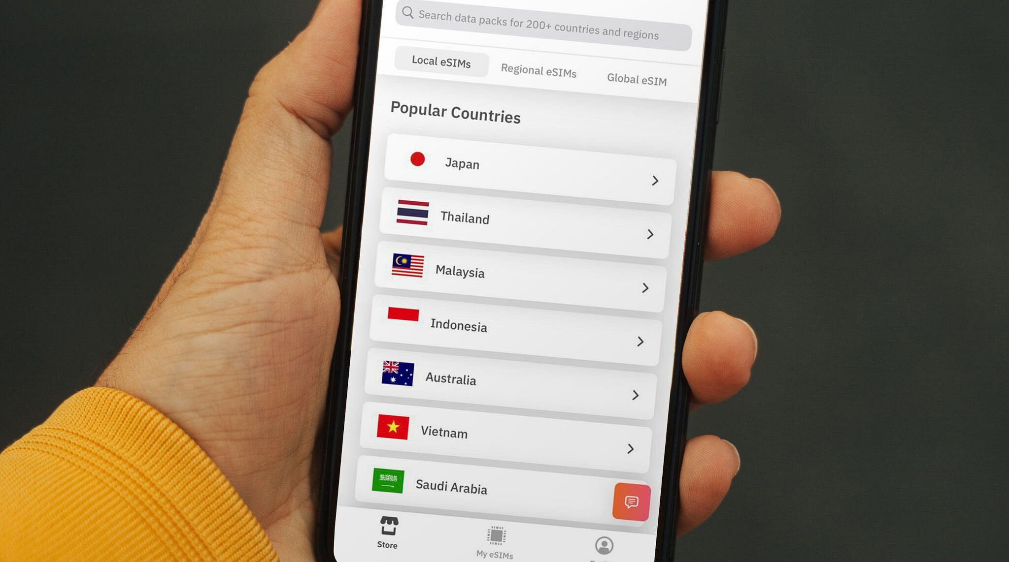 airzalo app open with eSIMs showing